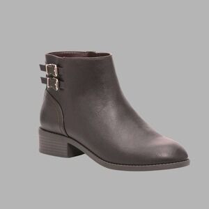 Womens Brown KK Flann Ankle Boots Sz 7.5 Buckle Detail Faux‎ Leather Comfort